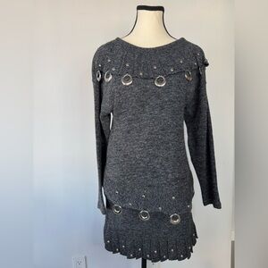 Vintage Grey Sweater Set with Silver Appliqués | Made in France - M